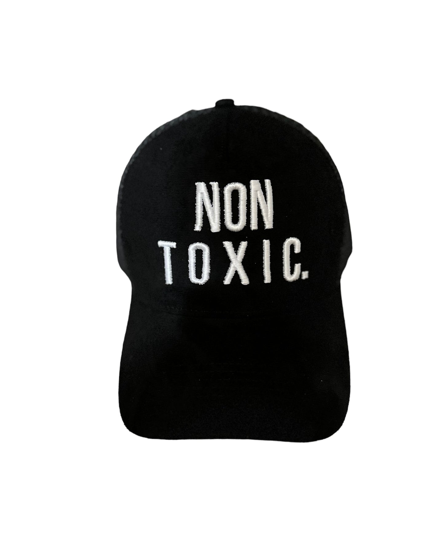 Black suede “NON TOXIC” trucker