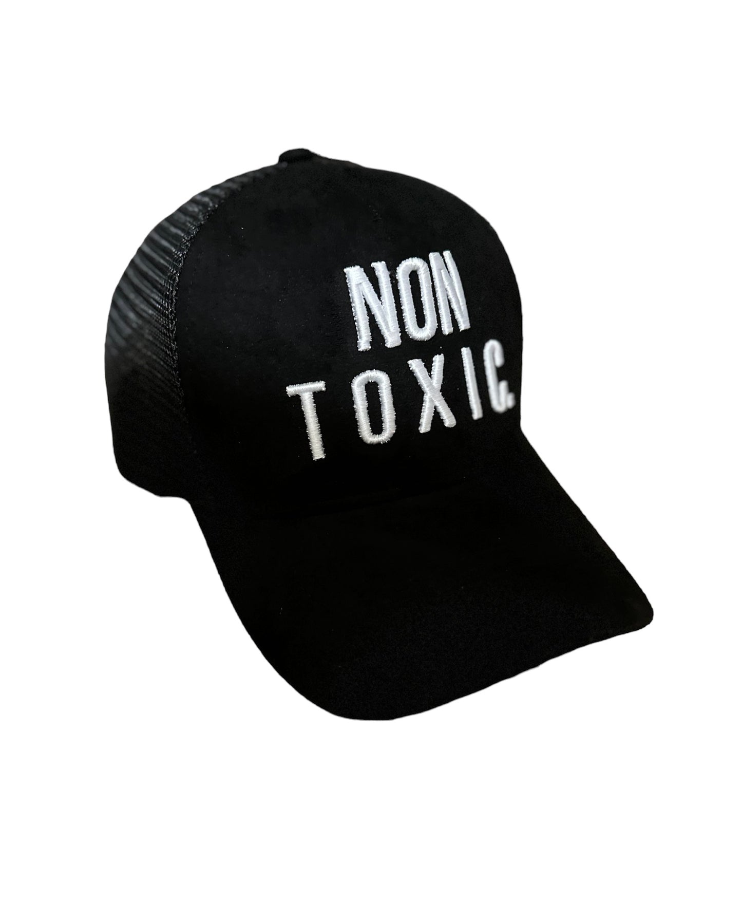 Black suede “NON TOXIC” trucker